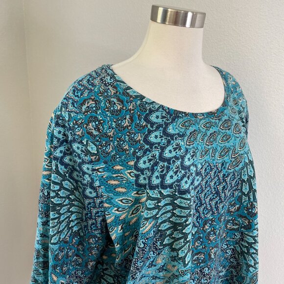 Catherines Womens Plus 2X Suprema Collection Teal Paisley Tunic Top 3/4 Sleeve - Picture 3 of 10